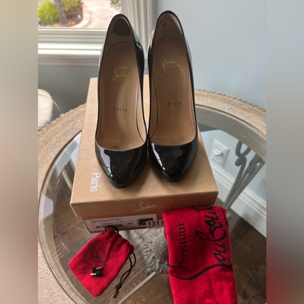 Christian Louboutin Dorissima 100 Patent Black Pumps Red Sole Size 35 Heels - Picture 4 of 4